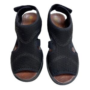 Bzees Dream Wedge Sandals Women's 7 Black Comfort Slip Hook & Loop Slingback